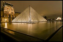 IM Pei Pyramid and reflection ponds at night, The Louvre. Paris, France ( color)