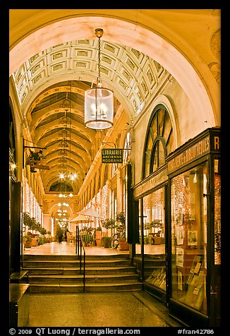 Gallery at night, passage Vivienne. Paris, France (color)