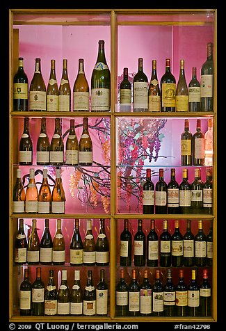 Wine bottles in storefront, passage Vivienne. Paris, France (color)
