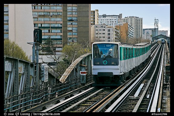 Metro on an above-ground section. Paris, France