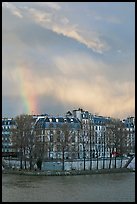 Riverfront houses on Ile Saint Louis with rainbow. Paris, France (color)