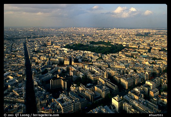 Streets and Luxembourg Garden seen from the Montparnasse Tower. Paris, France (color)