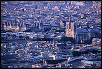 Hotel de Ville (City Hall) and Notre Dame seen from the Montparnasse Tower, sunset. Paris, France (color)