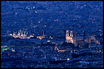 Hotel de Ville (City Hall) and Notre Dame seen from the Montparnasse Tower, dusk. Paris, France