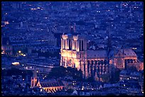 Notre Dame seen from the Montparnasse Tower, dusk. Paris, France