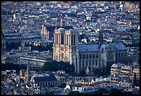 Notre Dame seen from the Montparnasse Tower, sunset. Paris, France
