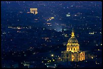 Aerial view of Arc de Triomphe and Invalides by night. Paris, France (color)