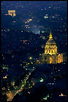 Arc de Triomphe and Invalides seen from the Montparnasse Tower by night. Paris, France