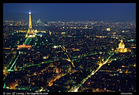 Tour Eiffel (Eiffel Tower) and Invalides by night. Paris, France (color)