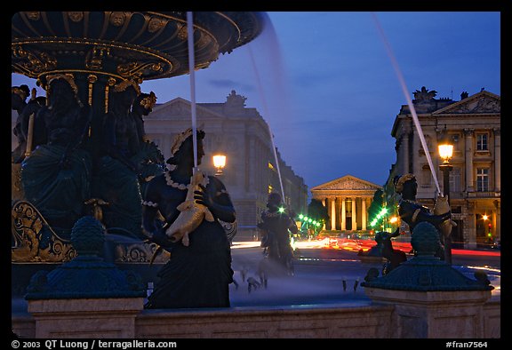 Place de la Concorde and Madeleine church at dusk. Paris, France (color)