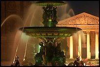Fountain on Place de la Concorde and Madeleine church at night. Paris, France (color)