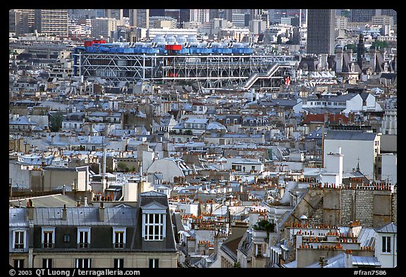 Rooftops and Centre Beaubourg seen from Montmartre. Paris, France