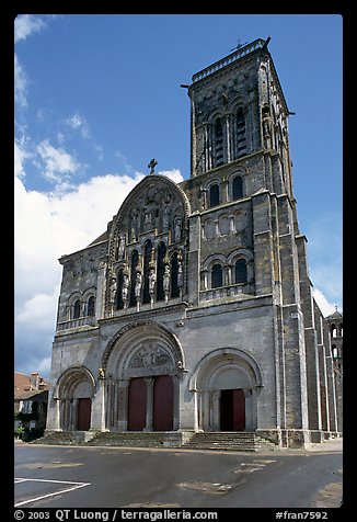 Facade of the Romanesque church of Vezelay. Burgundy, France (color)