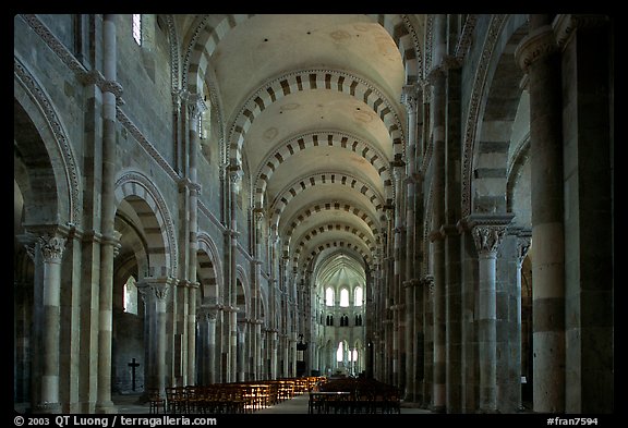 Nave of the Romanesque church of Vezelay. Burgundy, France (color)