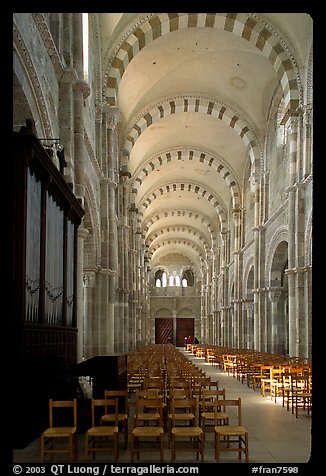 Nave of the Romanesque church of Vezelay. Burgundy, France (color)