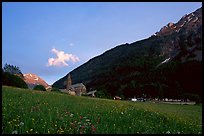 Meadow, Villar d'Arene village, ridge, sunset. France