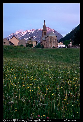 Meadow, Villar d'Arene village,  sunset. France