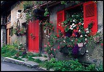 Flowered houses in village of Le Tour, Chamonix Valley. France