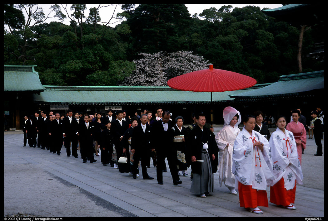 Traditional Shinto wedding procession at the Meiji-jingu Shrine. Tokyo, Japan