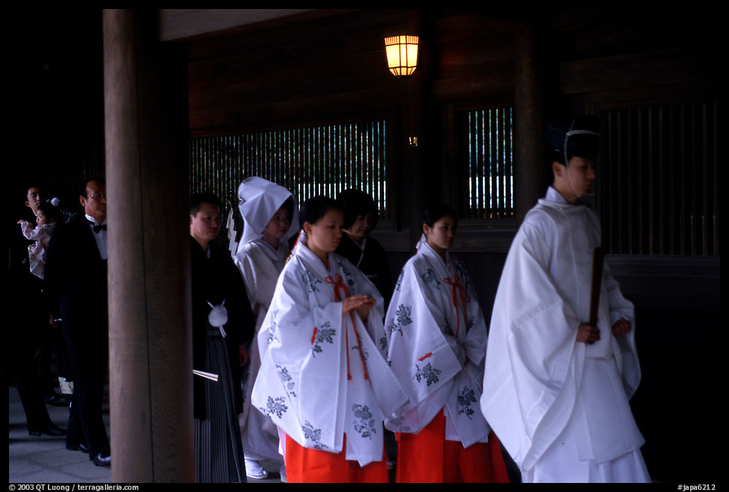 Shinto priest leads traditional wedding at the Meiji-jingu Shrine. Tokyo, Japan