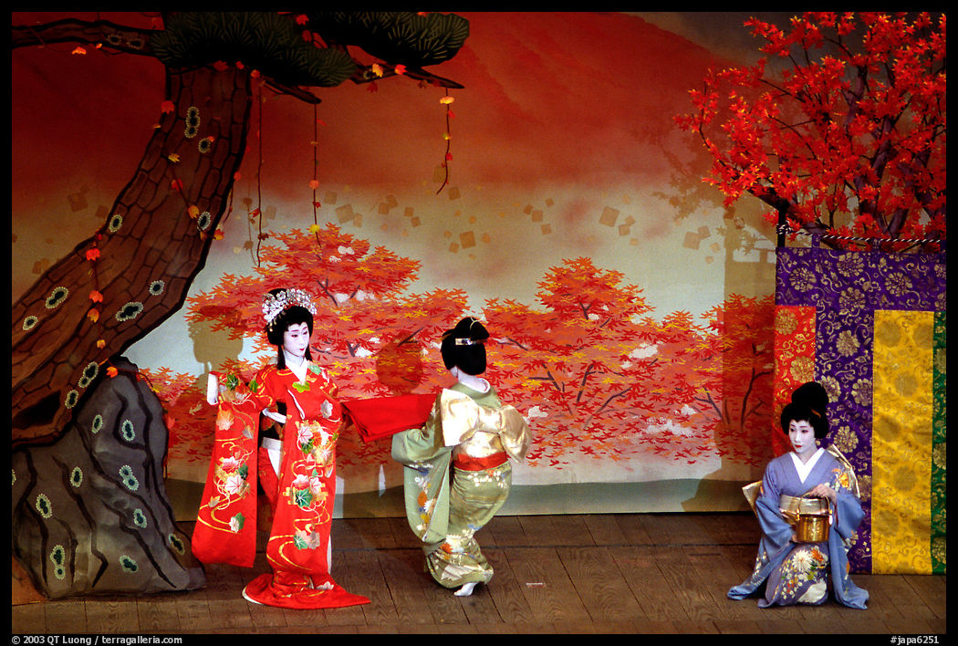 Miyako Odori (cherry blossom dance) performed at the Gion Kobu Kaburen-jo theatre. Kyoto, Japan