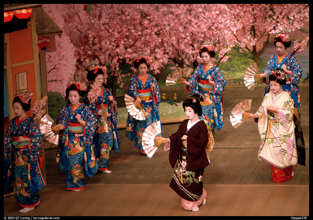 Miyako Odori (cherry blossom dance) performed at the Gion Kobu Kaburen-jo theatre. Kyoto, Japan