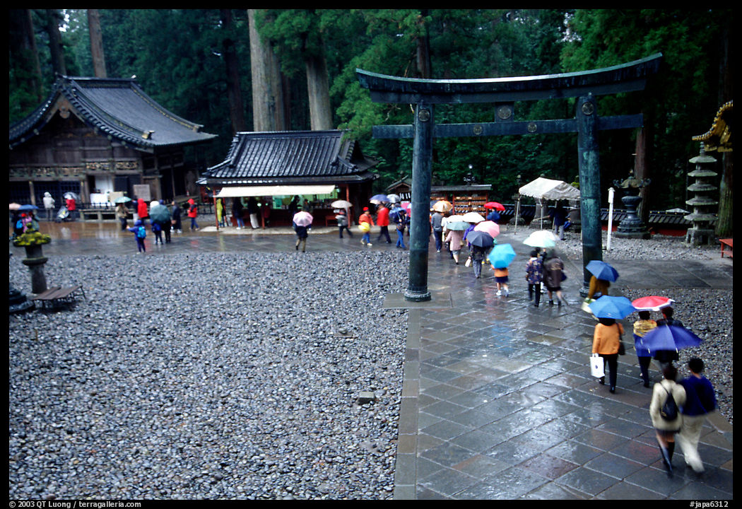 Tori in Tosho-gu Shrine on a rainy day. Nikko, Japan