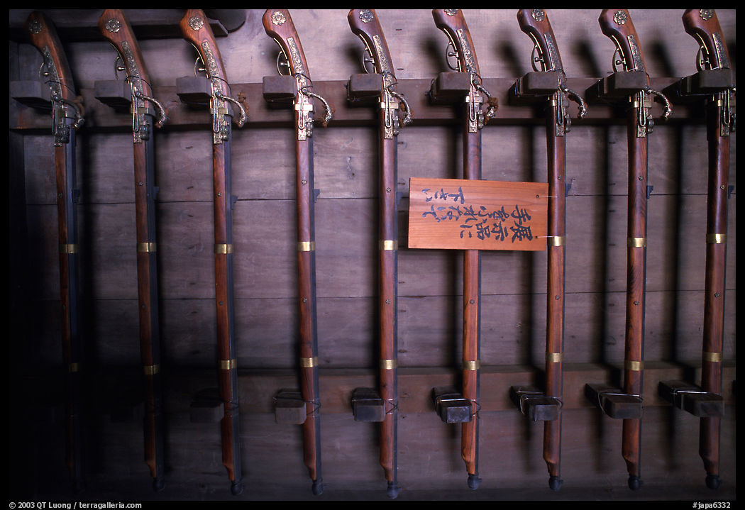 Rack of period riffles. Himeji, Japan