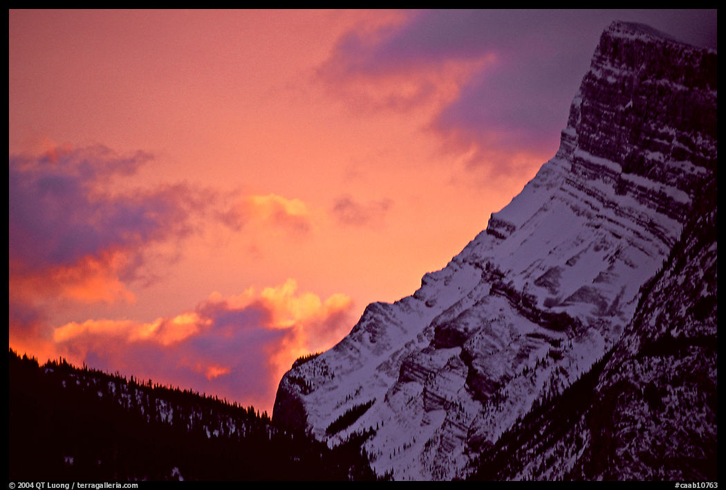 Sunrise and craggy mountain. Banff National Park, Canadian Rockies, Alberta, Canada