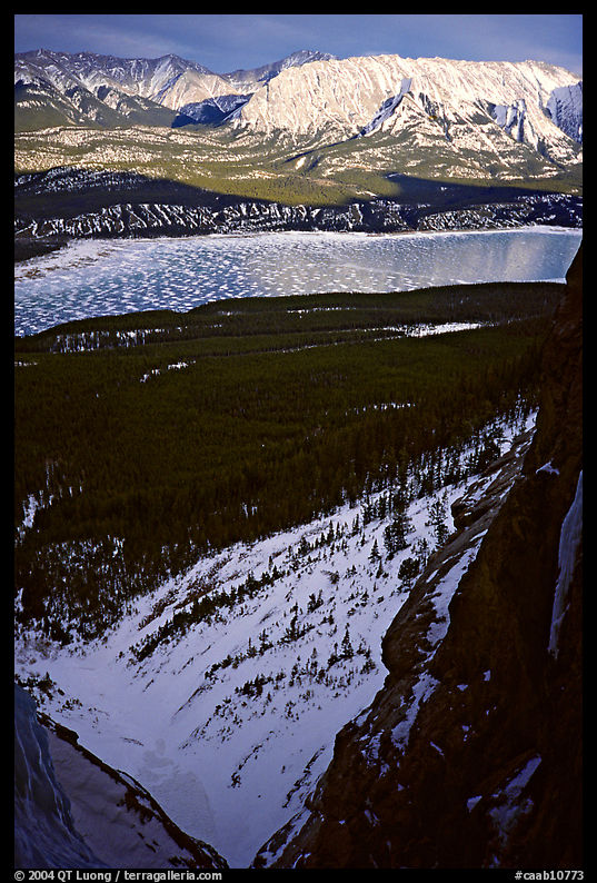 Valley along the David Thompson highway in winter. Banff National Park, Canadian Rockies, Alberta, Canada