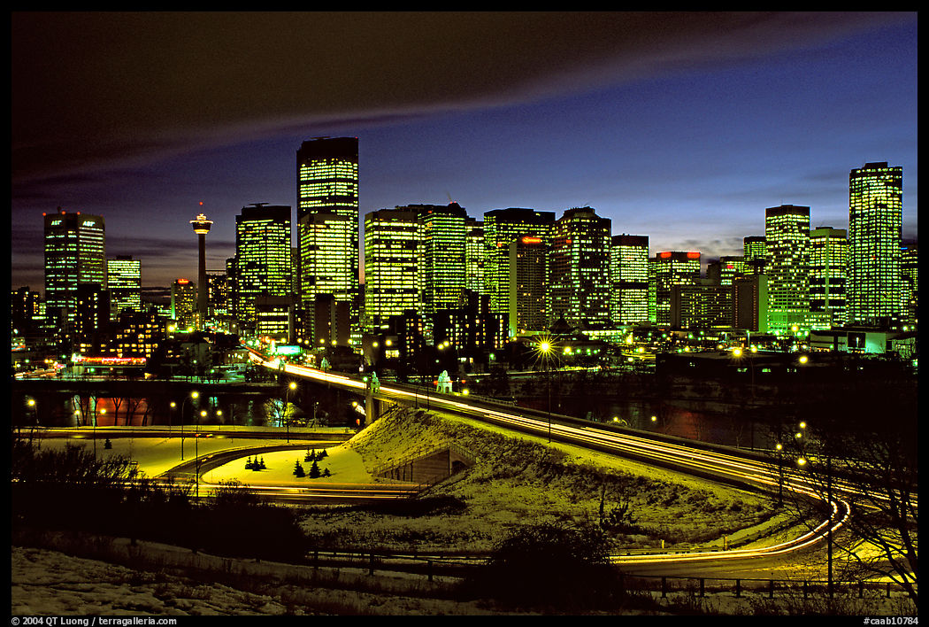 Bridge and skyline at night. Calgary, Alberta, Canada