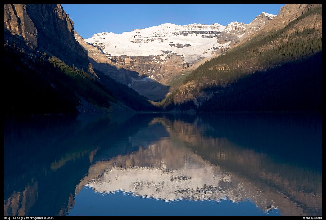 Victoria peak reflected in Lake Louise, early morning. Banff National Park, Canadian Rockies, Alberta, Canada