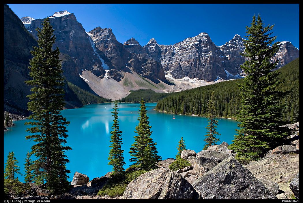 Wenkchemna Peaks above Moraine Lake , mid-morning. Banff National Park, Canadian Rockies, Alberta, Canada