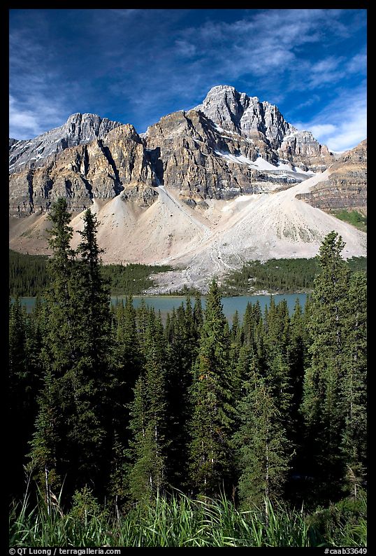 Crowfoot Mountain rising above Bow Lake. Banff National Park, Canadian Rockies, Alberta, Canada