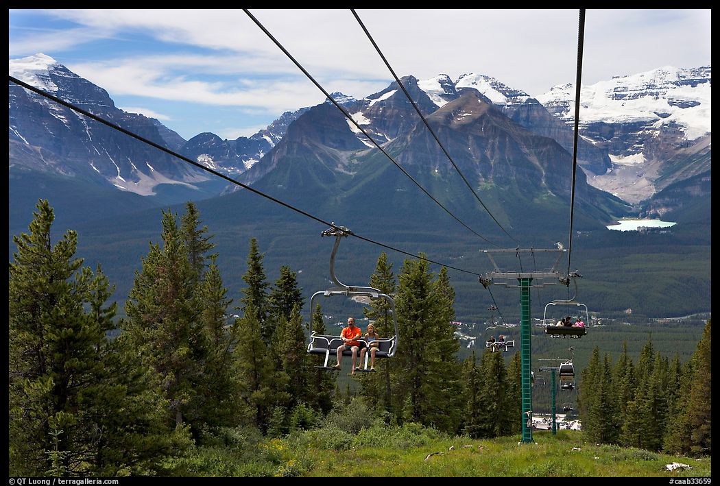 Riding a tram at Lake Louise ski resort. Banff National Park, Canadian Rockies, Alberta, Canada