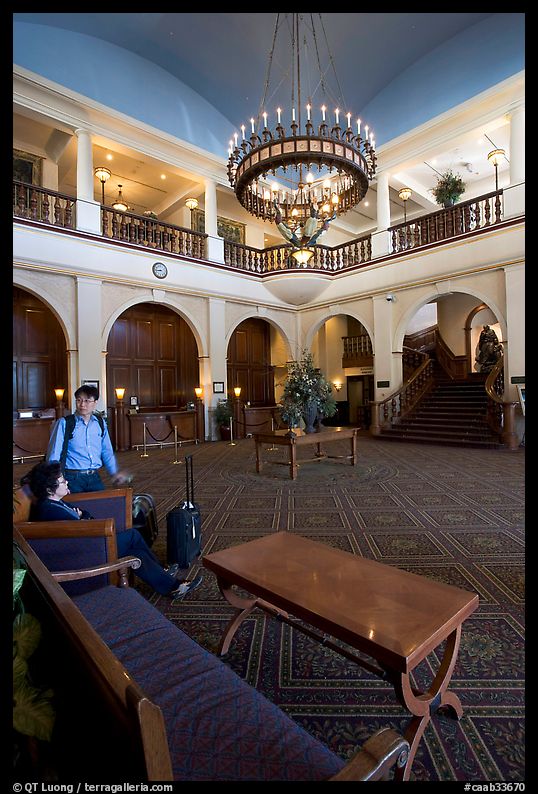 Main interior lobby of Chateau Lake Louise. Banff National Park, Canadian Rockies, Alberta, Canada