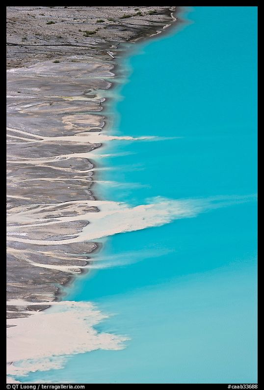 Glacial sediments transported into Peyto Lake by streams. Banff National Park, Canadian Rockies, Alberta, Canada