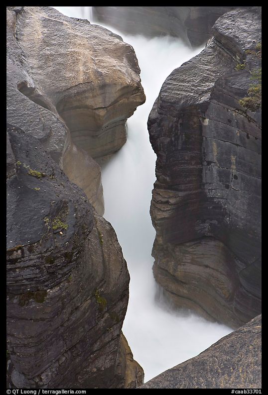 River flowing through narrow slot, Mistaya Canyon. Banff National Park, Canadian Rockies, Alberta, Canada