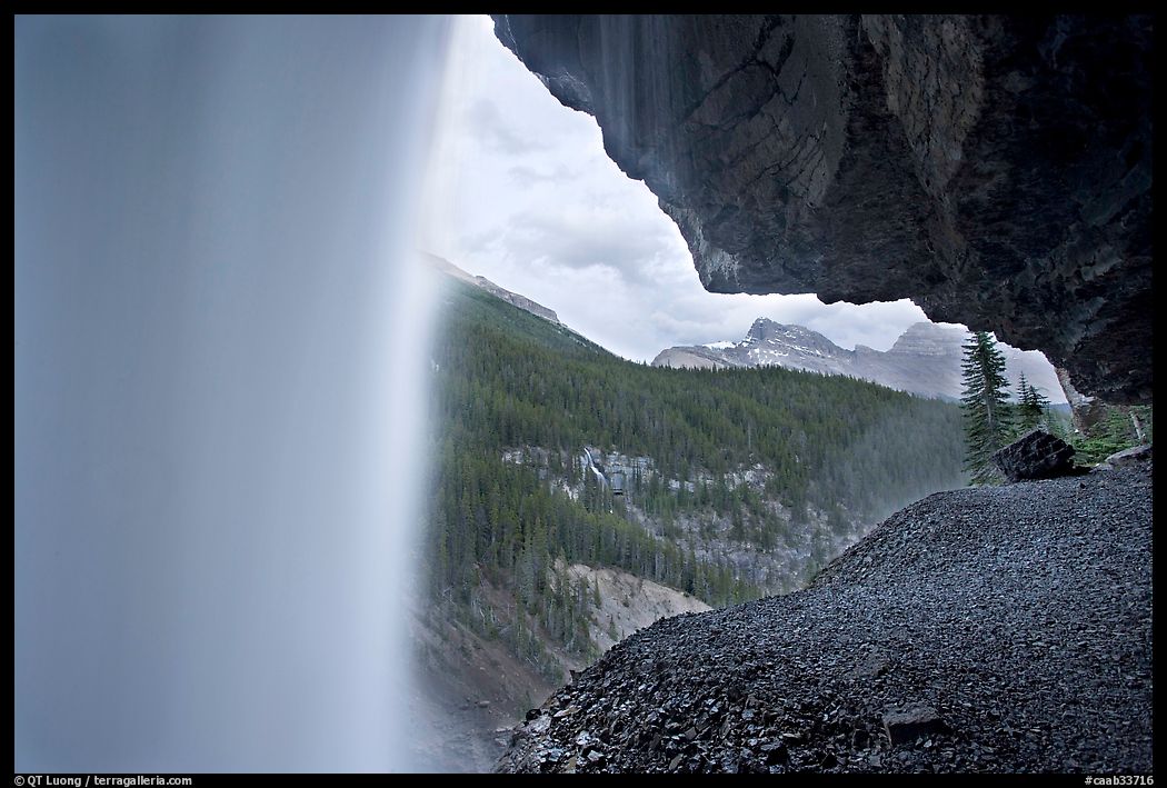Panther Falls and ledge, seen from behind. Banff National Park, Canadian Rockies, Alberta, Canada