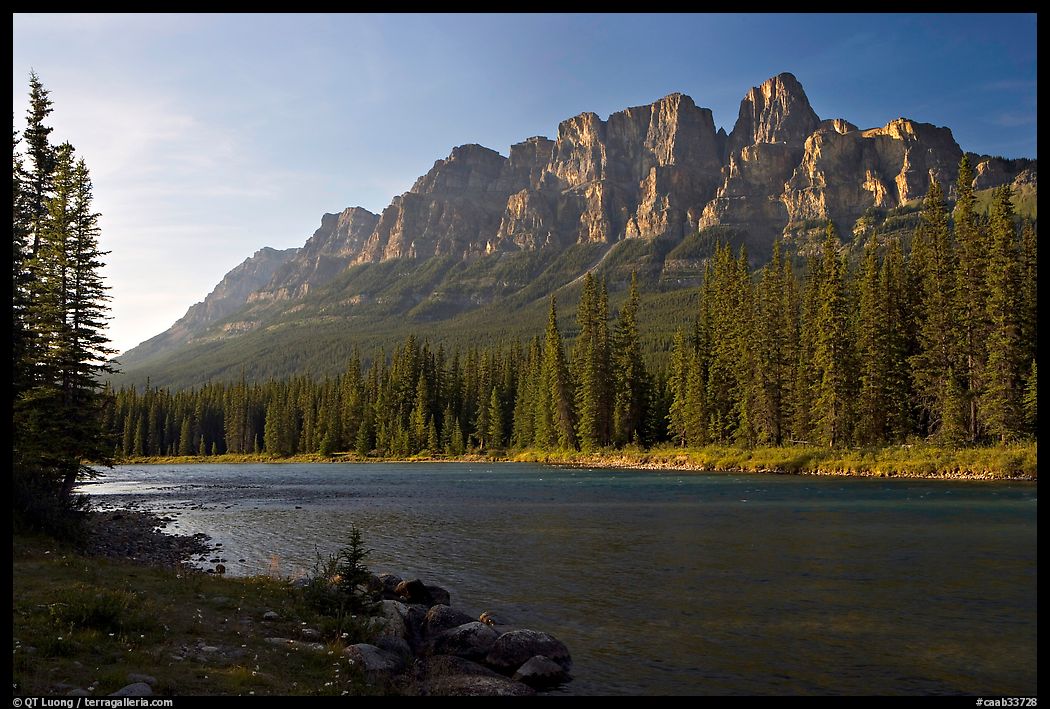 Castle Mountain and the Bow River, late afternoon. Banff National Park, Canadian Rockies, Alberta, Canada