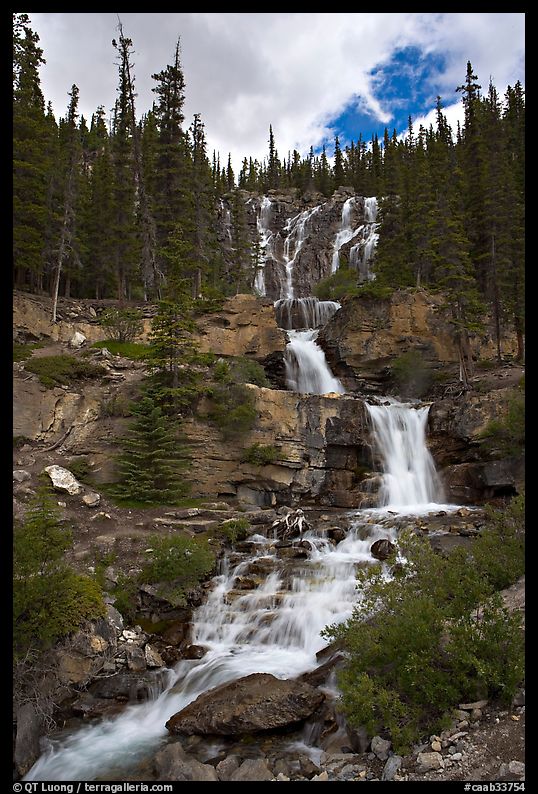 Multi-tiered Tangle Falls. Jasper National Park, Canadian Rockies, Alberta, Canada