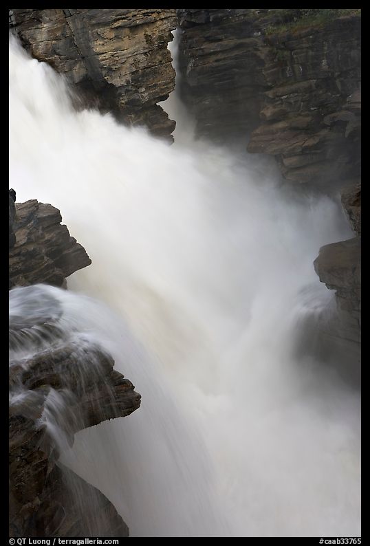 Water cascading over a glacial rock step, Athabasca Falls. Jasper National Park, Canadian Rockies, Alberta, Canada