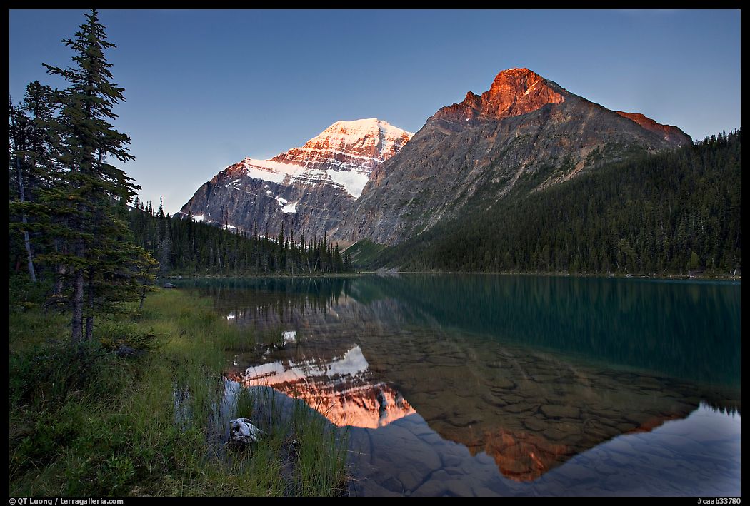 Cavell Lake and Mt Edith Cavell, sunrise. Jasper National Park, Canadian Rockies, Alberta, Canada