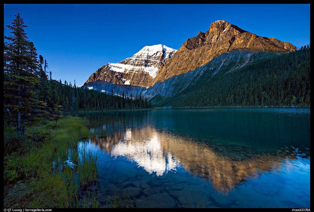 Cavell Lake and Mt Edith Cavell, early morning. Jasper National Park, Canadian Rockies, Alberta, Canada