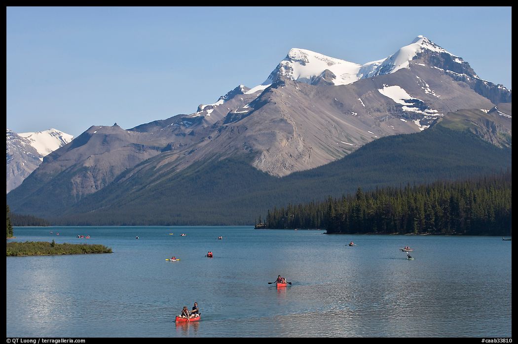 Canoes on Maligne Lake, afternoon. Jasper National Park, Canadian Rockies, Alberta, Canada