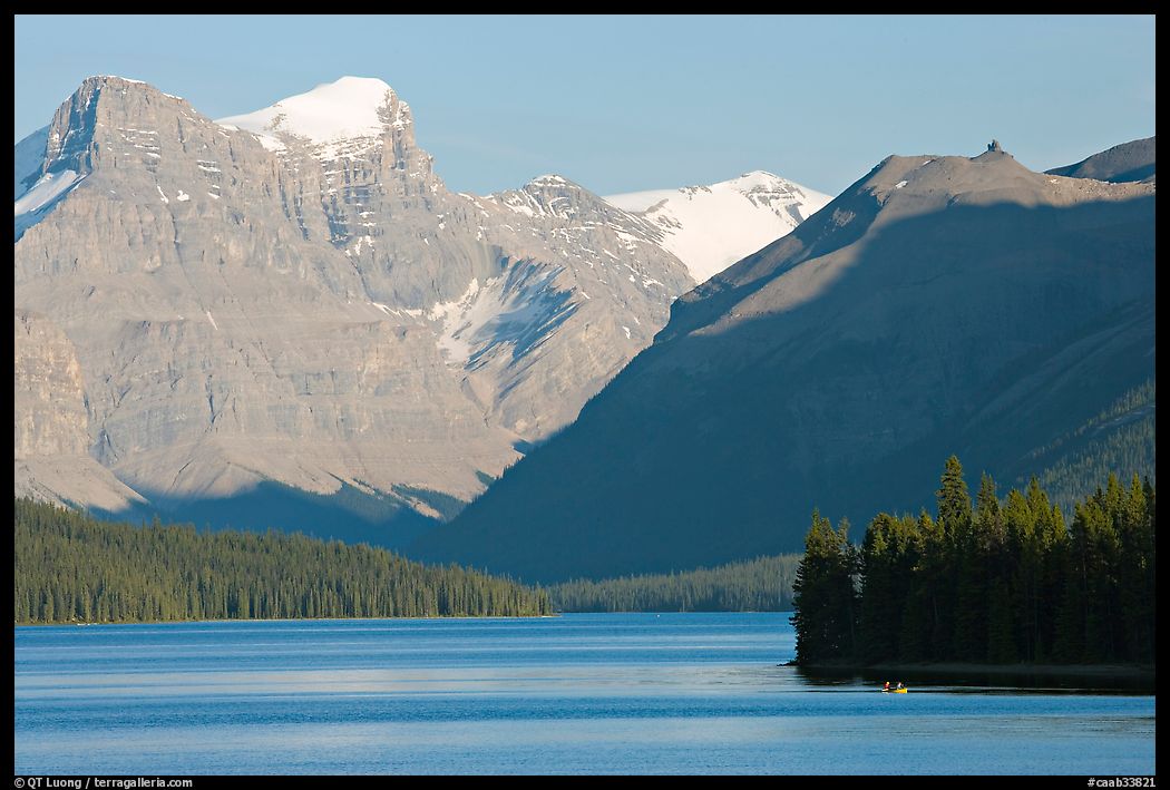 Maligne Lake and peaks, late afternoon. Jasper National Park, Canadian Rockies, Alberta, Canada