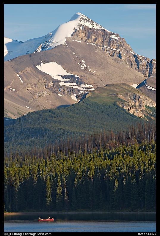 Peak raising above Maligne Lake. Jasper National Park, Canadian Rockies, Alberta, Canada