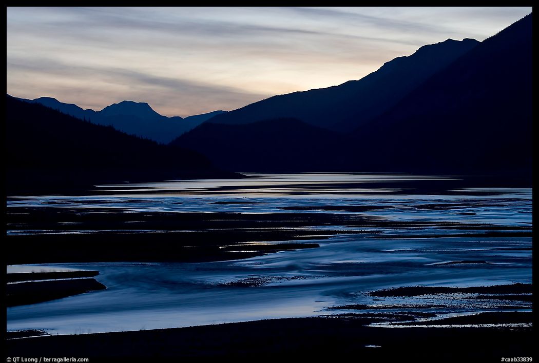 Flood plain of Medicine Lake, sunset. Jasper National Park, Canadian Rockies, Alberta, Canada