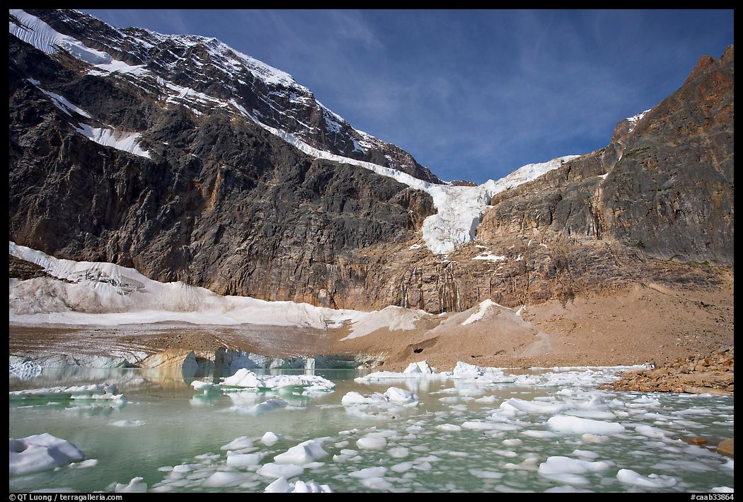 Cavell Pond and glaciers  at the base of Mt Edith Cavell, early morning. Jasper National Park, Canadian Rockies, Alberta, Canada