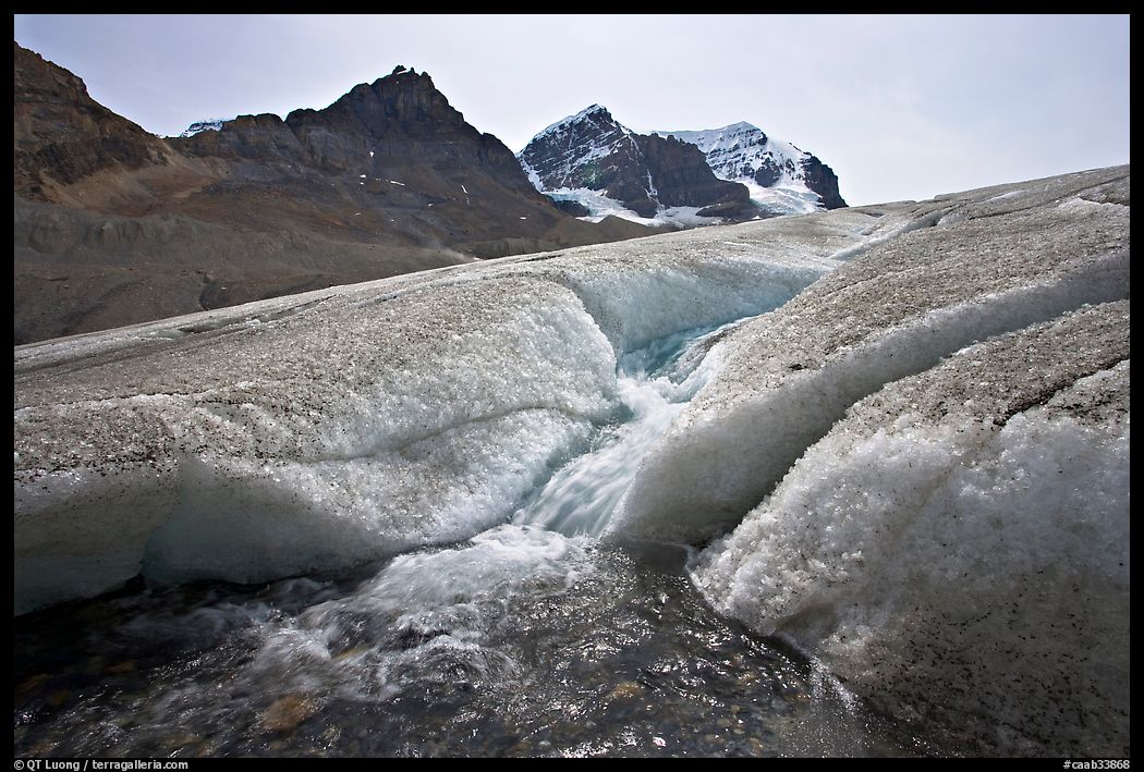 Glacial stream at the toe of Athabasca Glacier. Jasper National Park, Canadian Rockies, Alberta, Canada